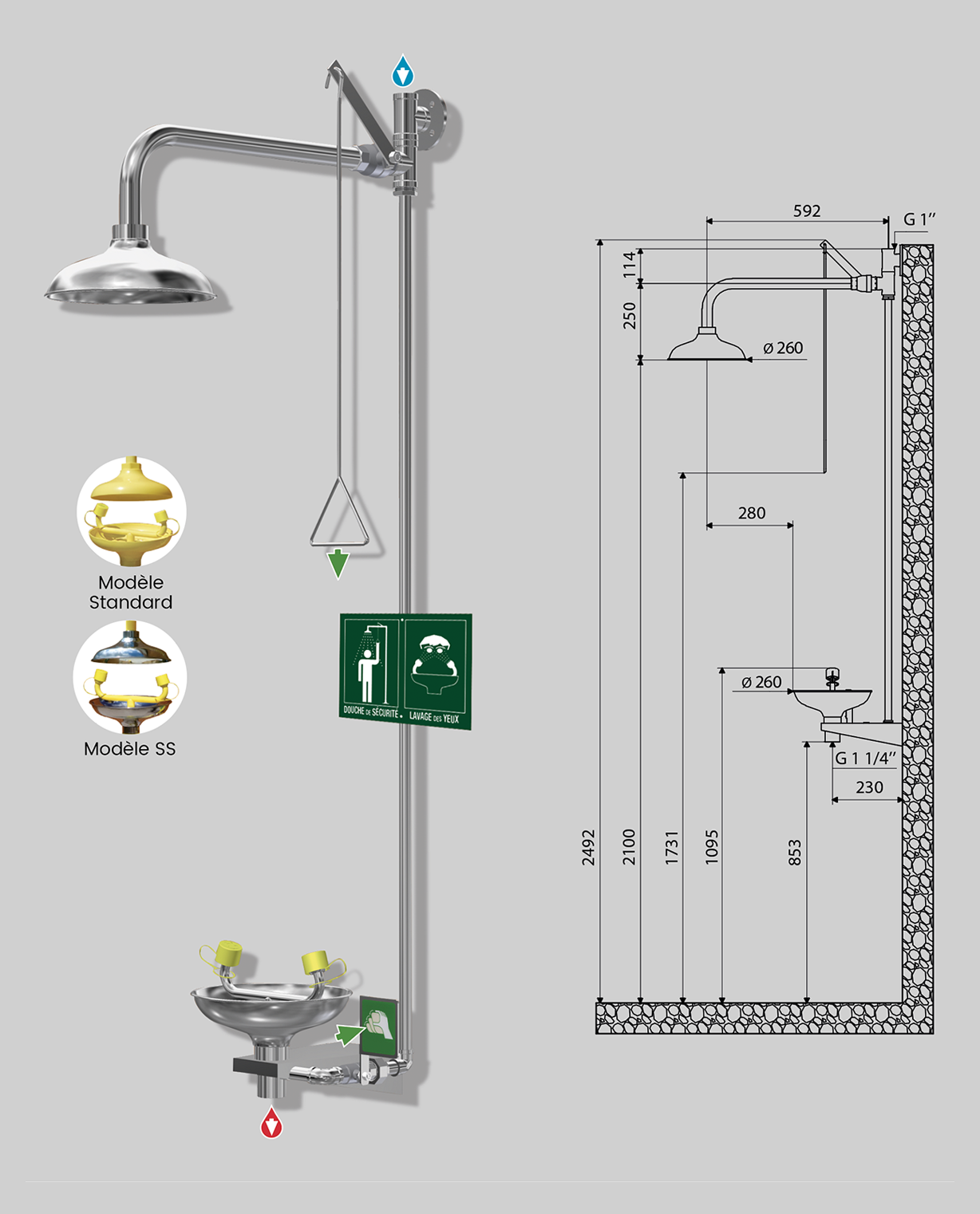 Combiné mural vertical Tout Inox