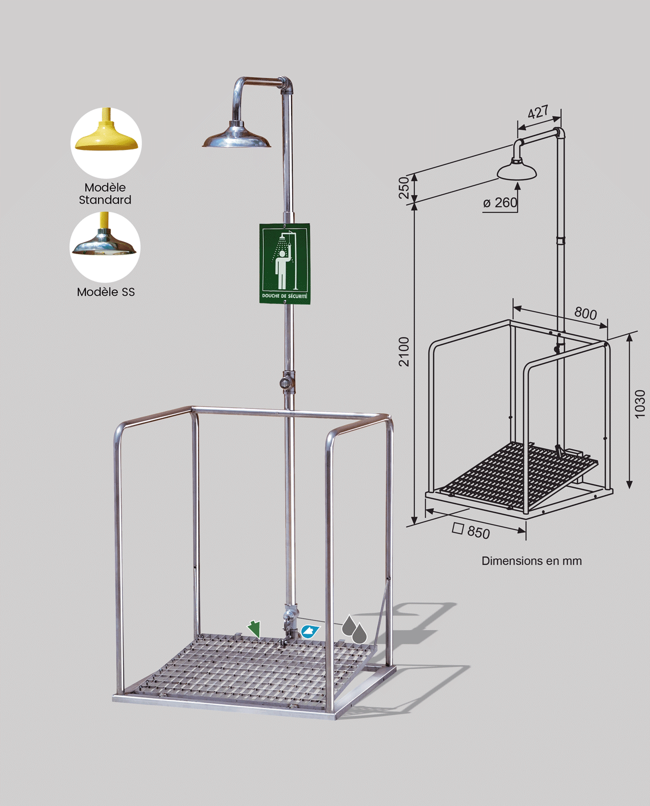 Douche sur plate-forme Tout Inox