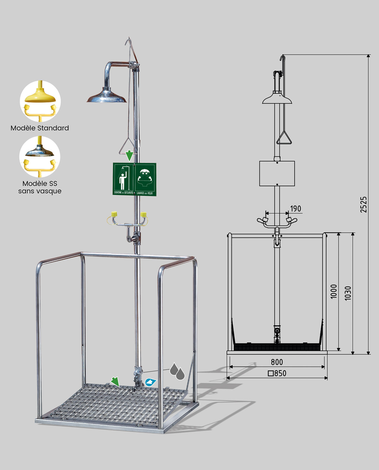 Combiné sur plate-forme  activation indépendante Tout Inox